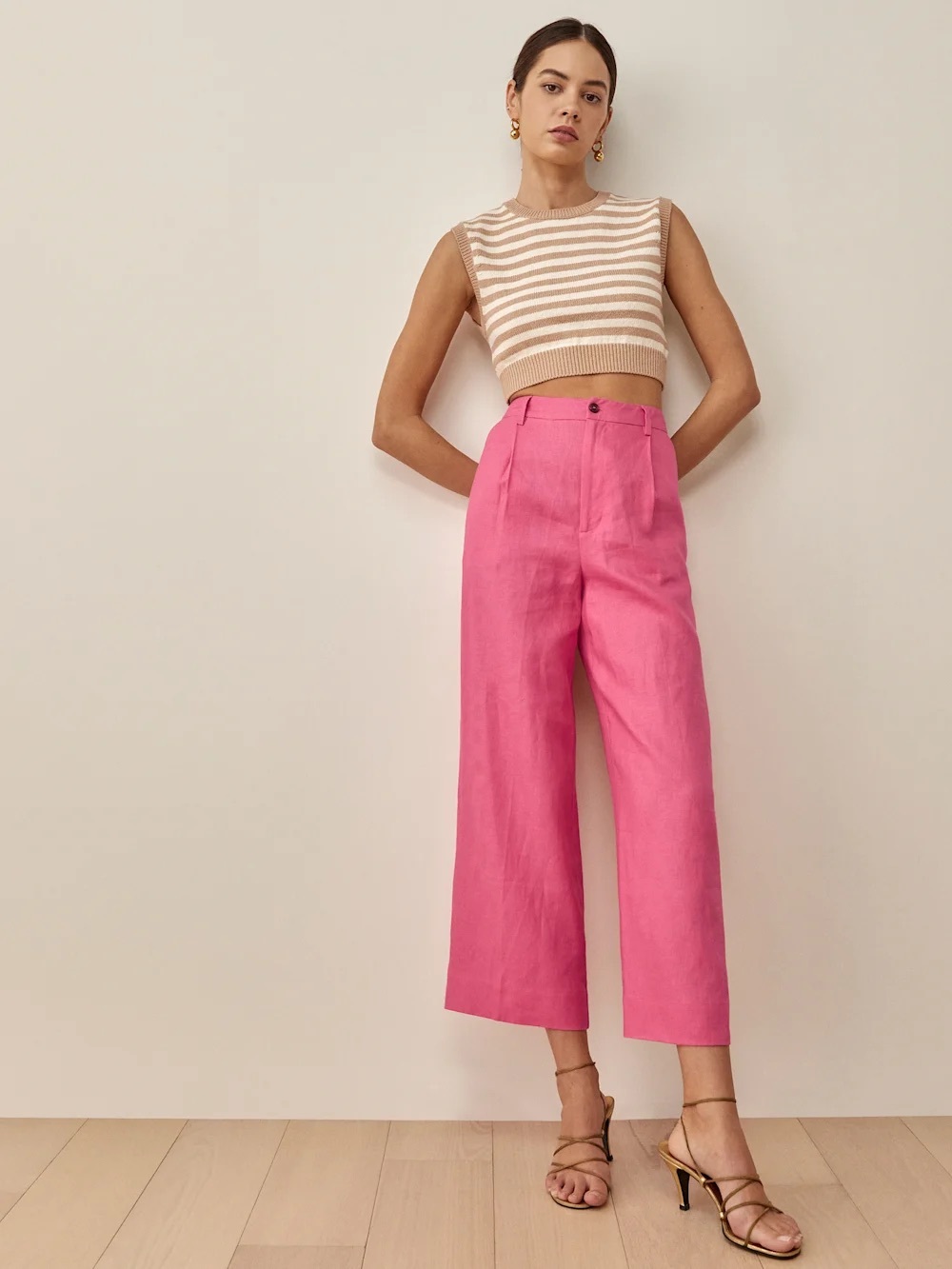 Reformation  Coral-Red Wide-Leg Linen Blend Pants